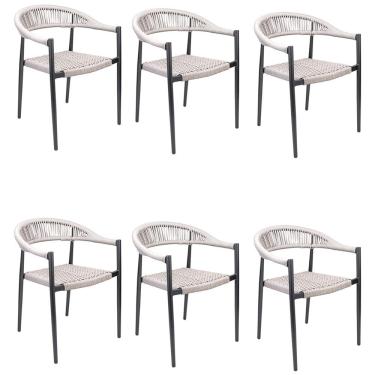 Imagem de Kit 6 Cadeiras Área Externa de Alumínio Carmy com Corda Naútica Grafite/Amêndoa G56 - Gran Belo