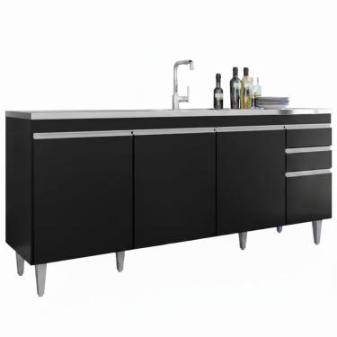 Imagem de Balcao Para Pia 4 Portas 2 Gavetas 180 Cm Bp Agatha Preto