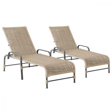Imagem de 2 Espreguiçadeiras Reclinavel Catar Preto Corda Nautica Rami