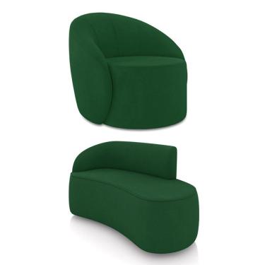 Imagem de Sofá 2 Lugares Orgânico 140cm Morgan E Poltrona Lua Suede Verde D03 - D'rossi