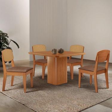 Imagem de Mesa De Jantar Eloise 90cm Tampo Mdf 4 Cadeiras Moderna.