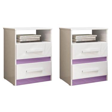 Imagem de Kit 2 Mesas De Cabeceira Apolo 2 Gavetas Flex Branco Lilás Moval Branco Lilás