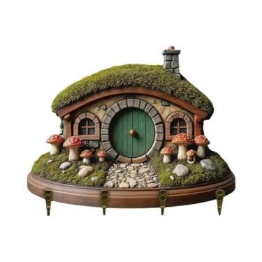 Imagem de Mini Cabana Hobbit 2D De Madeira Com Gancho Para Chaves, Decoração Mul