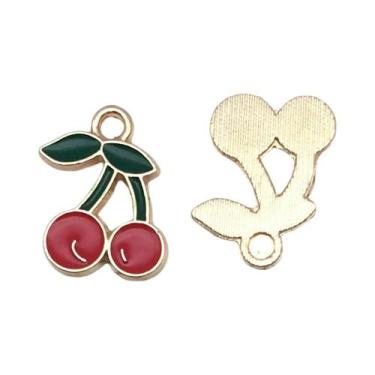 Imagem de Pingentes De Cereja Vermelha Esmaltados, 10-12 Peças, Berloques De Lig