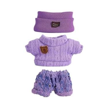 Imagem de Conjunto De Roupas De Boneca Roxo Da Moda Para Labubu: Chapéu, Suéter 