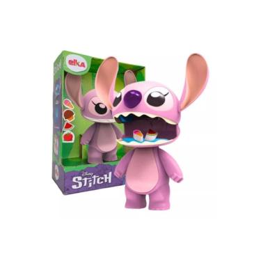 Imagem de Boneco Stich Angel Articulada 24 Cm Abre A Boca Rosa