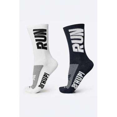 Imagem de Kit 02 Pares Meia Corrida HUPI Run Preto e Branco, Preto, Branco