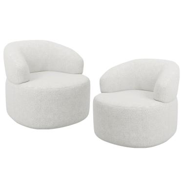 Imagem de Kit 02 Poltronas Giratória Orgânica Para Sala de Estar Living Helena L02 Prime Bouclê Cru - Lyam Decor