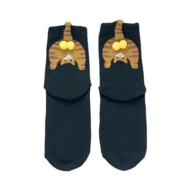 Imagem de Meias De Casal De Gato De Desenho Animado Fofas, De Algodão, Cano Médi