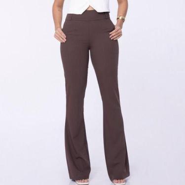Imagem de Calça Flare De Alfaiataria Marrom Essencial MULHER BRASIL, Liso, Marro