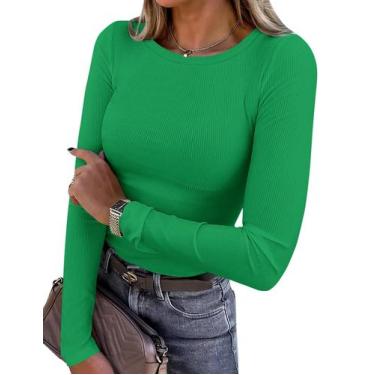 Imagem de Camiseta Justa de Manga Longa em Malha Canelada PRETTYGARDEN Feminina