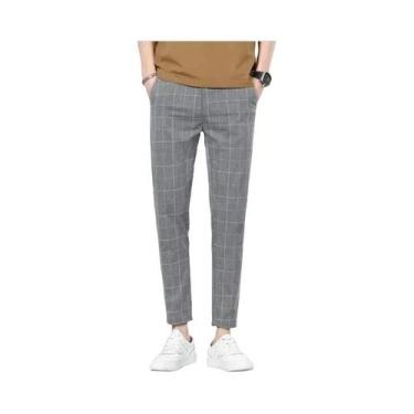 Imagem de Calças Masculinas Slim Xadrez Casuais De Negócios Confortáveis Versáte