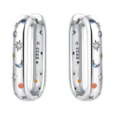 Imagem de Brincos De Argola Femininos Em Prata Esterlina 925 Com Zircônias Color