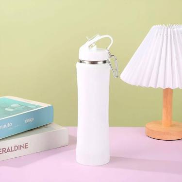 Imagem de Garrafa Térmica De Bico Canudo Chaveiro 750ml Aço Inox branco