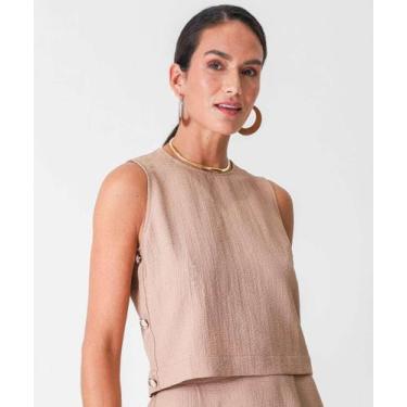 Imagem de Blusa Regata Feminina Crinkle Botões Marisa Bege-52511, Bege, M
