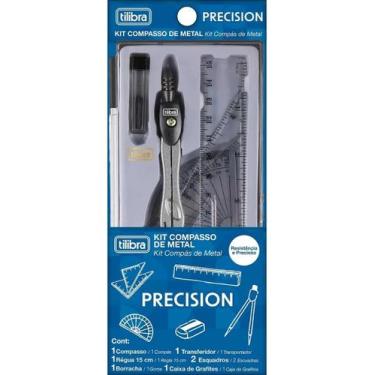 Imagem de Kit Compasso Reguas Escolar Precision 7 Pçs Estojo Tilibra Cor Cinza