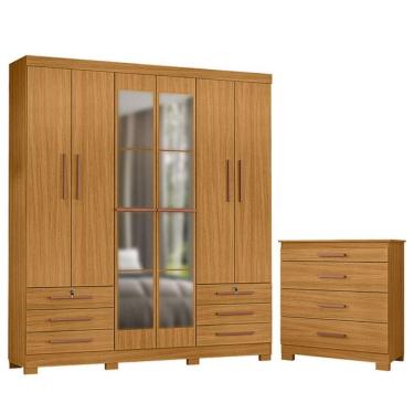 Imagem de Cômoda 4 Gavetas New e Guarda Roupa Casal Londres com Espelho Carvalho Americano TX -Incorplac