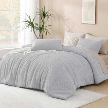 Imagem de Andency Conjunto de cama King extragrande cinza claro 300 x 300 cm, conjunto de cama e coleções de 3 peças, cinza super king, macio, adornado com casa de fazenda, para todas as estações (1 edredom, 2