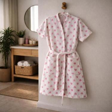 Imagem de Roupão Robe Feminino de Banho 100% Algodão Aveludada Macio Com Bolso F