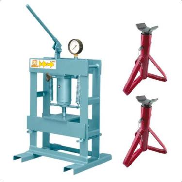 Imagem de Prensa Hidráulica 15Ton Bancada Com Kit 2 Cavaletes 2Ton Ideal Para Of