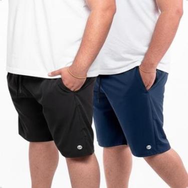 Imagem de Kit 2 Bermuda Masculina Short Plus Size Tactel Premium com Elastano - Preto+Azul - G1-M...