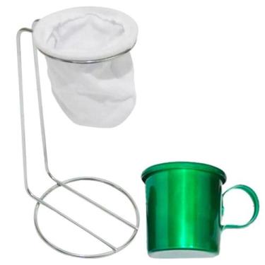 Imagem de Suporte para Coador de Café Cromado com Caneca Esmaltada Verde - VihLu