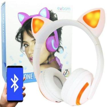 Imagem de Headfone bluethooth gatinho c/ilum led hf-c240bt - branco - Exbom