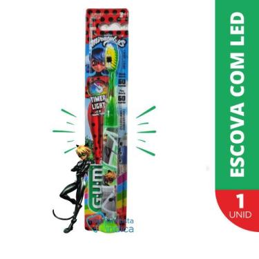 Imagem de Escova Dental Infantil Miraculous com Luz GUM  1 unidade, Verde