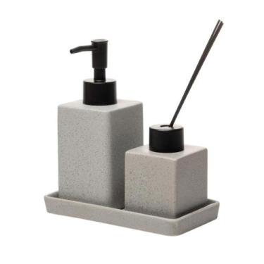 Imagem de KIT 3 Peças Banheiro em Cerâmica Granilite Quadratto Porta Sabonete Di