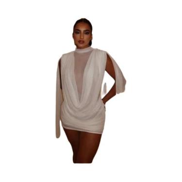 Imagem de Vestido Mini Sem Mangas Para Mulheres Com Detalhes Em Rede, Colarinho 