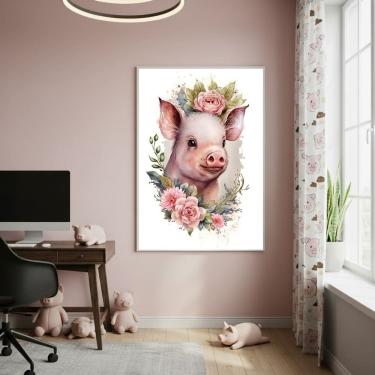 Imagem de Quadro Decorativo Porco Fofinho 70x50cm Mold Branca