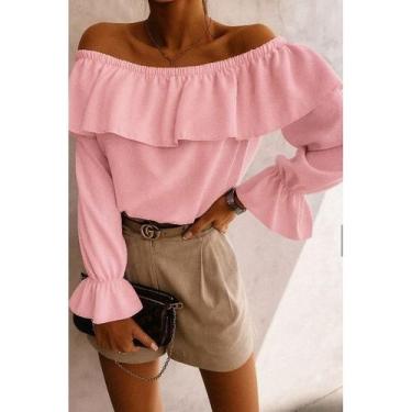 Imagem de Blusa feminina Cropped ciganinha manga longa soltinha tendência gringa