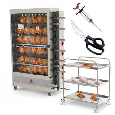 Imagem de Assador de Frango Gás 6 Espetos Tubular Pr-634 + Tesoura + Carrinho In