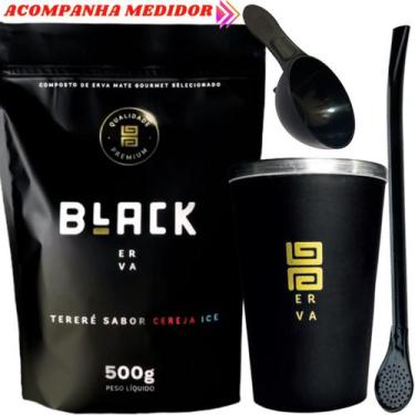Imagem de Kit Tereré Black Erva Mate 500g + Copo de Alumínio Térmico Preto + Bom