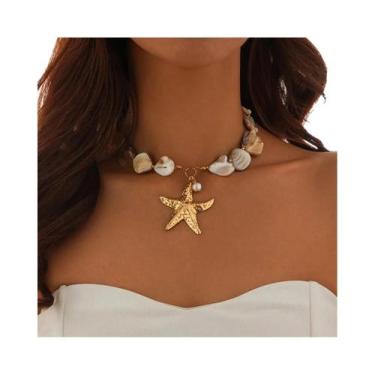 Imagem de Colar Feminino Boêmio Com Pingente De Concha E Estrela-do-mar, Gargant