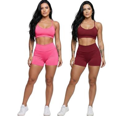 Imagem de KIT 2 Conjunto Top Alça Fina Sem Bojo e Short Suplex Vekyo Treino Academia Moda Fitness...
