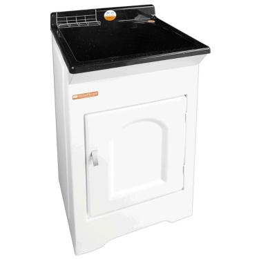 Imagem de Tanque com Gabinete Lavar Roupas Preto 20L 46x43x93cm Armário Lavanderia Área de Serviço