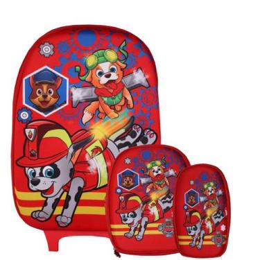 Imagem de Mochila Escola Rodinha Dog Station Lancheira Estojo Vermelha - Vozz