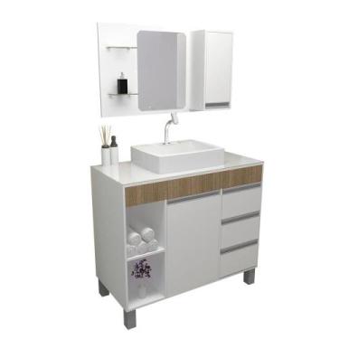 Imagem de Gabinete Armário Para Banheiro Moderno Grande Fit Supreme 97 cm Cor Ca