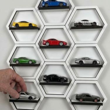 Imagem de Expositor Miniaturas Hot Wheels Nicho Hexagonal Moderno para carrinhos 1:64