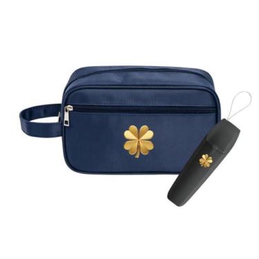 Imagem de Necessaire Bolsa organizadora Trevo 4 Folhas Sorte e Estojo - Azul - M