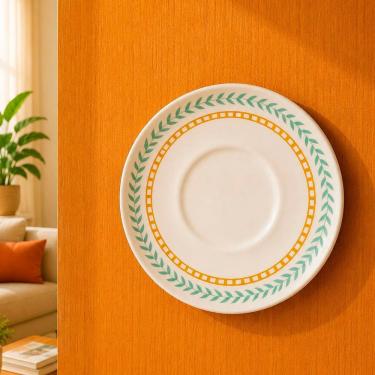 Imagem de Pires Decorativo de Parede Modelo Louros com Suporte para Fixação em Cerâmica Branco