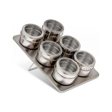 Imagem de Porta Condimentos Em Aço Inox Magnético 6 Peças - Dolce Home