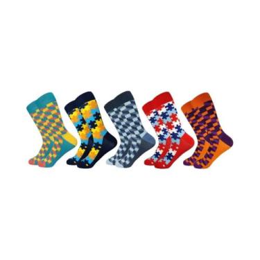 Imagem de 5 pares novidade masculina algodão padrão colorido engraçado moda feli
