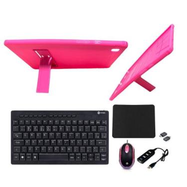 Imagem de Capa Suporte Rosa +Teclado Mouse p/ Tablet A7 T500/T505 10.4 Kit trans
