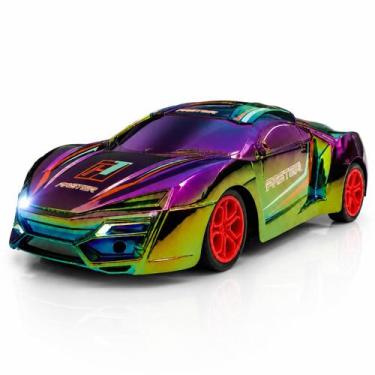 Imagem de Carrinho de Controle Remoto Carro Esportivo Drift Corrida Cromado LED 
