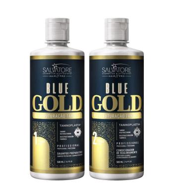 Imagem de Kit Shampoo Anti-Resíduos + Condicionador Alisante Blue Gold Salvatore 500 ml