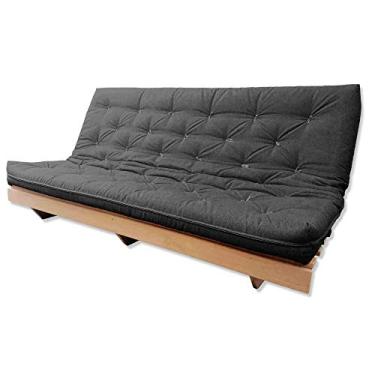 Imagem de Sofá Cama Futon L Acquablock Preto Grafite em Madeira Nobre Maciça de Grápia