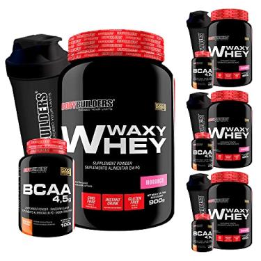 Imagem de Kit 4x Whey Protein 900g + 4x BCAA 100g + 4x Coqueteleira - Bodybuilders Sabor Morango