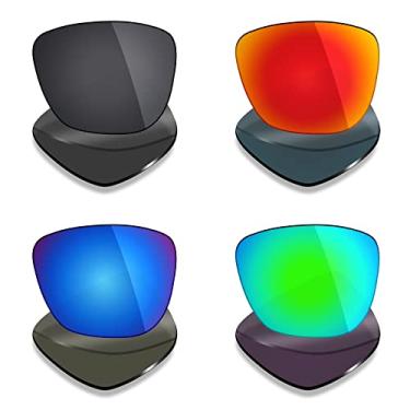 Imagem de 4 pares de lentes polarizadas de substituição Mryok para óculos de sol Oakley Hold On - Stealth preto/vermelho fogo/azul gelo/verde esmeralda
